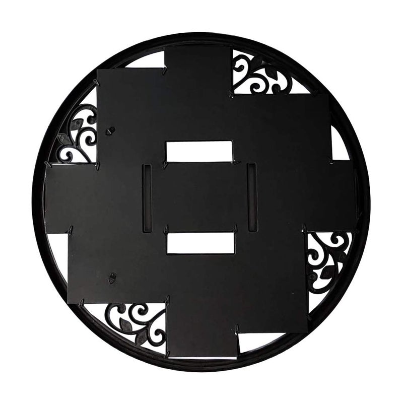 MKUN 4x6 Wall Collage Picture Frames 4X6- Round Circular Wall hanging Picture Photo Collage Frame with Leaf Decoration, 9- Opening (Black) - Image 2
